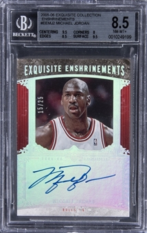 2005-06 UD “Exquisite Collection” Enshrinements #EEMJ2 Michael Jordan Signed Card (#15/25) - BGS NM-MT+ 8.5/ BGS 10